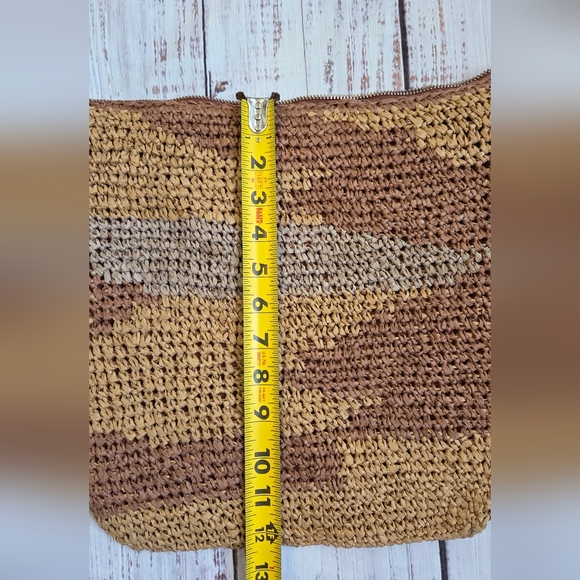 Free People NEW Santorini Straw Tote Bag Neutral Raffia Leather NWOT Slouchy Bag - Picture 5 of 9